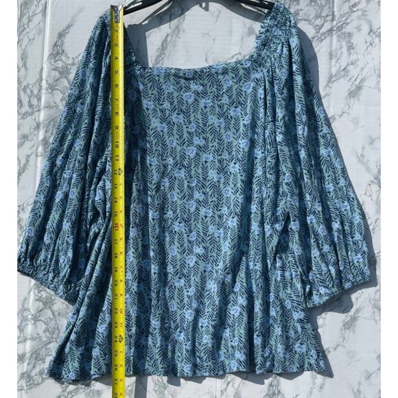 Style & Co Womens 3X Blue Floral Boho Peasant Top 3/4 Sleeves Square Neckline - Picture 4 of 7